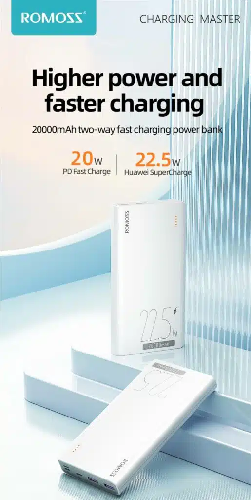 ⁦סוללת גיבוי/מטען נייד ROMOSS Sense 6 22.5W 20,000mAh⁩ – תמונה ⁦2⁩